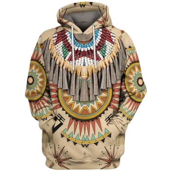Generous And Beautiful Brown  Feather Skull Pattern Indians Hoodie