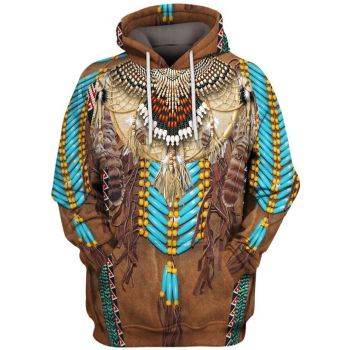 Cute Brown  Feather Skull Pattern Indians Hoodie