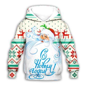 Cute And Loose White Santa Claus Pattern Christmas Hoodie