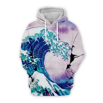 Oversize Blue Purple Wave Pattern Wave Hoodie