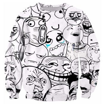 Cute And Loose White Expressions Pattern Cartoon Hoodie