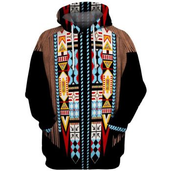 Elegance Black Geometric  Pattern Indians Hoodie