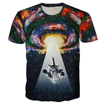 alien cat printed T-shirt