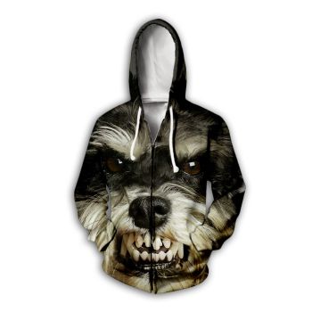 Temperament Black Dog Pattern Animals Zip-Up Hoodie