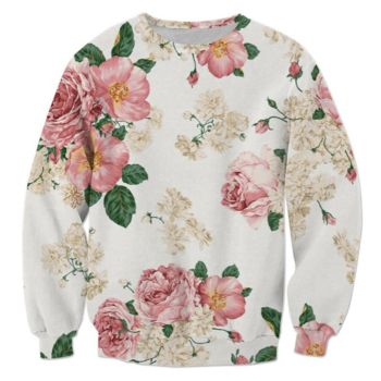 Loose Colorful Flower Pattern Scenery Hoodie