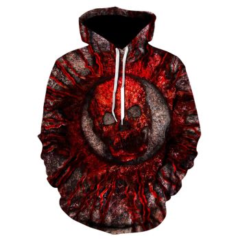 Printed red skull casual hooded sweatshirt