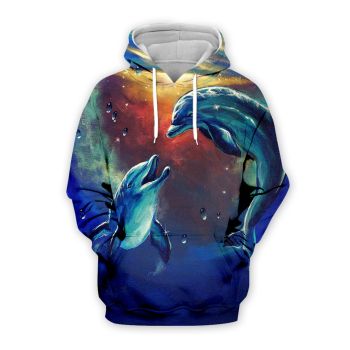 Vintage  Blue Dolphin Pattern Animals Hoodie