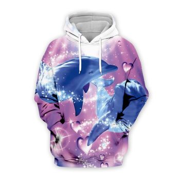 Loose Blue Purple Dolphin Pattern Animals Hoodie