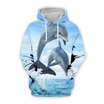 Temperament Blue Dolphin Pattern Animals Hoodie