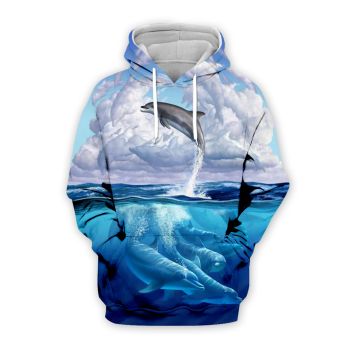 Elegance Blue Dolphin Pattern Animals Hoodie