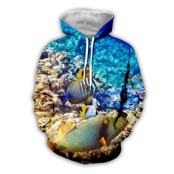 Gorgeous Blue Yellow  Fish Pattern Animals Hoodie
