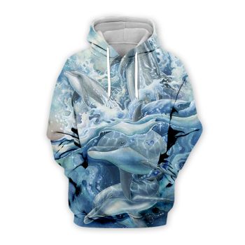 Fashion Blue Dolphin Pattern Animals Hoodie