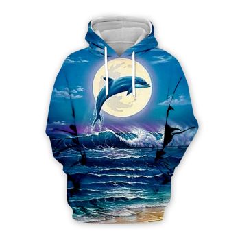 Cute Blue Dolphin Pattern Animals Hoodie