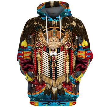 Oversize Colorful Owl Pattern Indians Hoodie