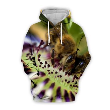 Vintage  And Loose Green Bee Pattern Animals Hoodie
