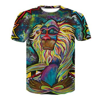 Monkey print loose round neck T-shirt