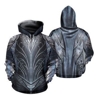 Loose Blue Belt Pattern Armor Hoodie