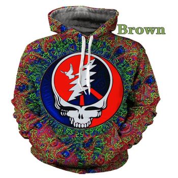 Vintage  And Loose Brown Skull Pattern Halloween Hoodie