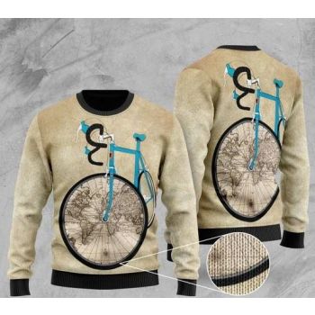 Bicycle And World Map Ugly Christmas Sweater