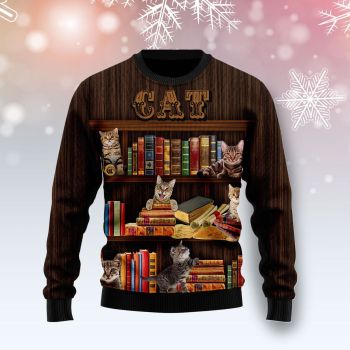 Cat Bookcase Ugly Christmas Sweater,Christmas Ugly Sweater
