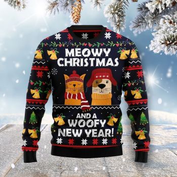 Meowy Christmas And Woofy New Year Ugly Christmas Sweater,Christmas Ugly Sweater