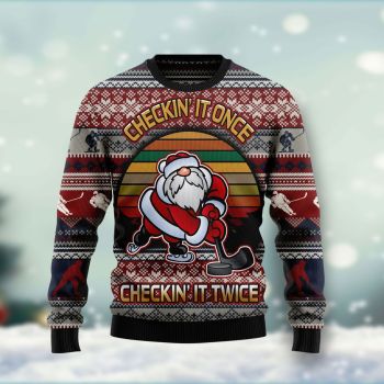 Hockey Checking It Once Checking It Twice Ugly Christmas Sweater,Christmas Ugly Sweater