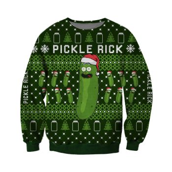 Pickle Rick Knitting Pattern 3D Print Ugly Christmas Sweater Hoodie All Over Printed