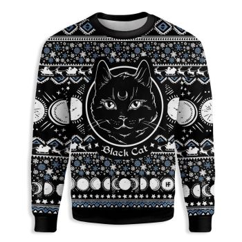 Moon Phase Cute Cat Christmas Wicca Ugly Christmas Sweater,Christmas Ugly Sweater