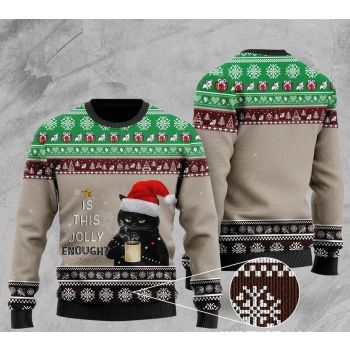 Christmas Black Cat With Coffee Is This Jolly Enough Ugly Christmas Sweater