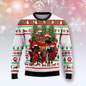 Dachshund Dog Red Truck Ugly Christmas Sweater