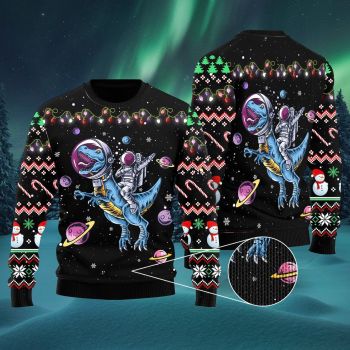 Astronauts Ride A T Rex In Space With The Planet Ugly Christmas Sweater,Christmas Ugly Sweater