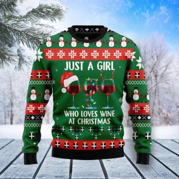 Just A Girl With Wine Christmas Sweater  For Men &amp; Women  Adult ,Christmas Ugly Sweater