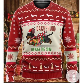 Dachshund Christmas Through The Snow Ugly Christmas Sweater, All Over Print Sweatshirt
