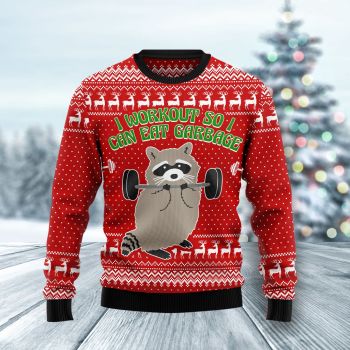 I Workout So I Can Eat Garbage Raccoon Ugly Christmas Sweater,Christmas Ugly Sweater