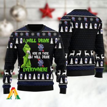 I Will Drink Pabst Blue Ribbon Everywhere Ugly Christmas Sweater,Christmas Ugly Sweater