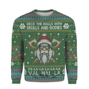 Deck The Halls With Skull Ugly Christmas Sweater, All Over Print Sweatshirt