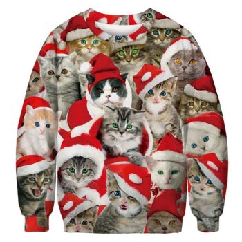 Adorable Cat With Red Hat 3D All Over Print Ugly Christmas Sweater Hoodie All Over Printed,Christmas Ugly Sweater