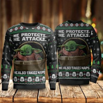 He Protects He Also Take Naps Yoda Ugly Christmas Sweater,Christmas Ugly Sweater
