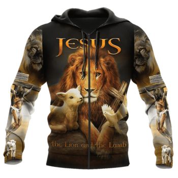  Classical And Elegance Brown Lion Pattern Jesus Zip-Up Hoodie