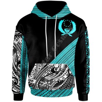 Loose And Fashion Black Blue Pohnpei Pattern Pohnpei Hoodie