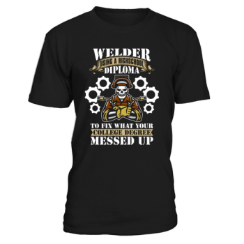 Welder using a high school diploma as a welding tool