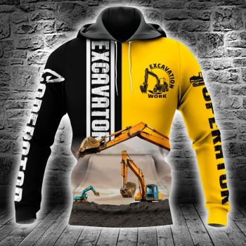 Street Style Black Yellow Construction Vehicles Pattern Car Hoodie