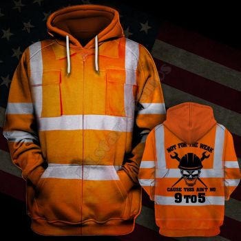 Fashion Orange Iron Worker Pattern Worker Zip-Up Hoodie
