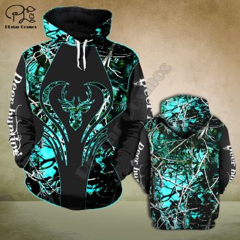 Classical And Elegance Blue Black Deer Pattern Animals Hoodie