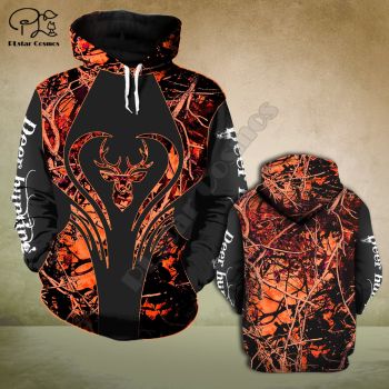 Street Style Orange Black Deer Pattern Animals Hoodie