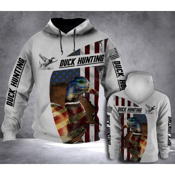  Popular Grey Duck Pattern Flag Duck Hunting Hoodie