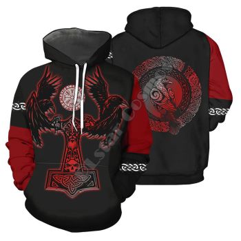 Oversize Black Red Bird Pattern Tattoos Hoodie