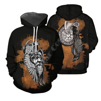 Loose And Fashion Black Orange Bird Pattern Tattoos Hoodie