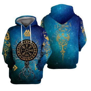 Pretty And Vintage  Blue Tree Pattern Tattoos Hoodie