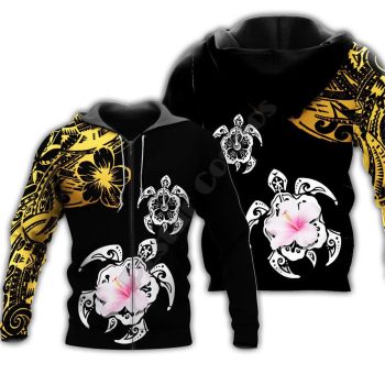 Vintage  Black Yellow Turtles Pattern Animals Zip-Up Hoodie